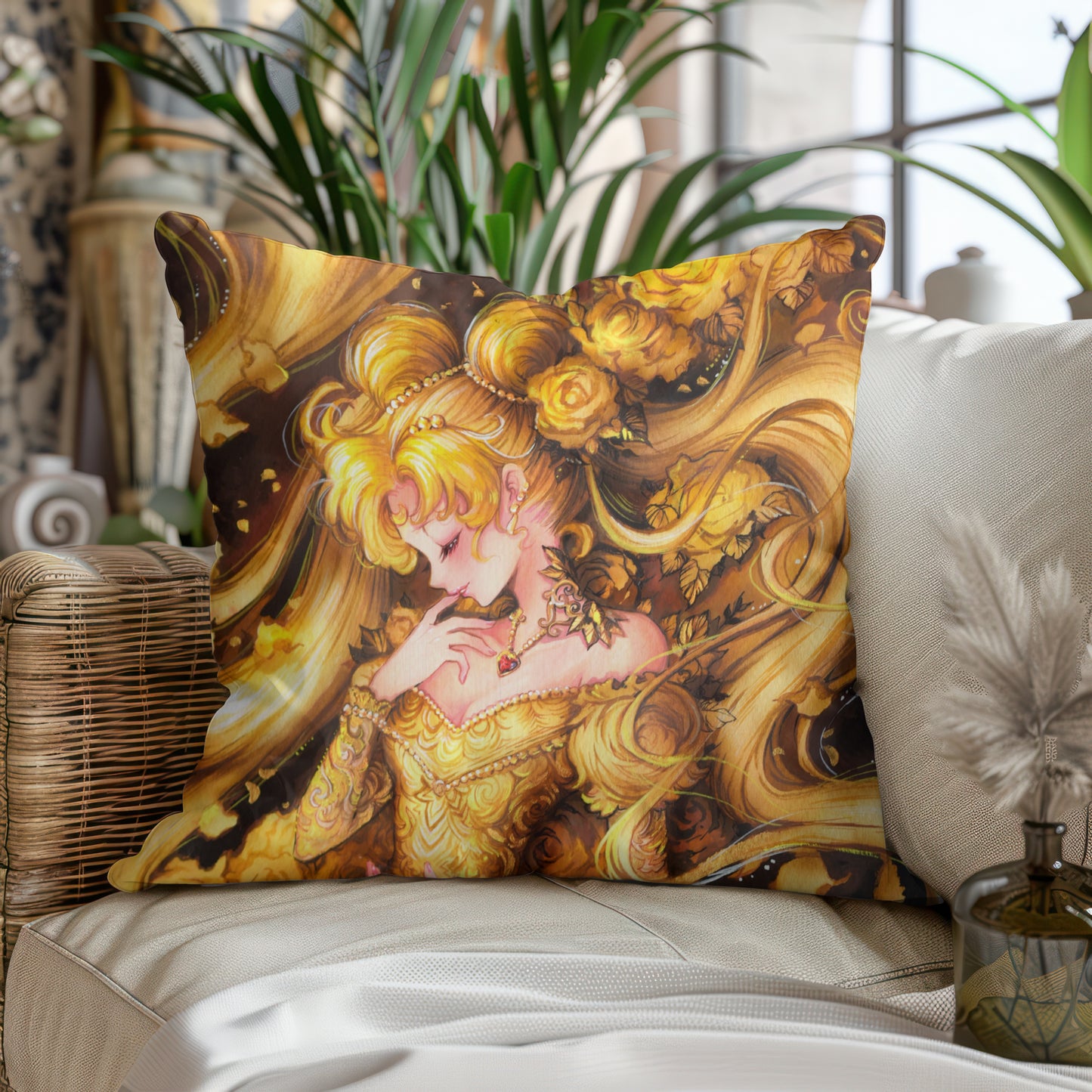 Almohada de oro y rosas