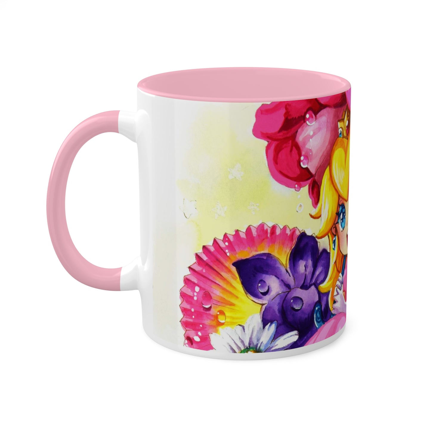 Taza de bebida rosa empolvado