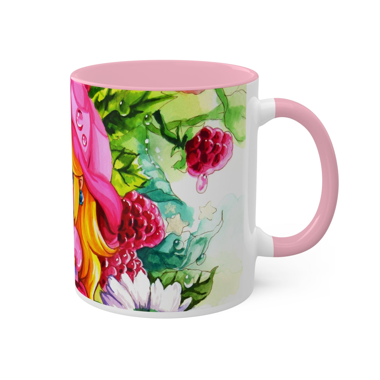 Taza de bebida rosa empolvado