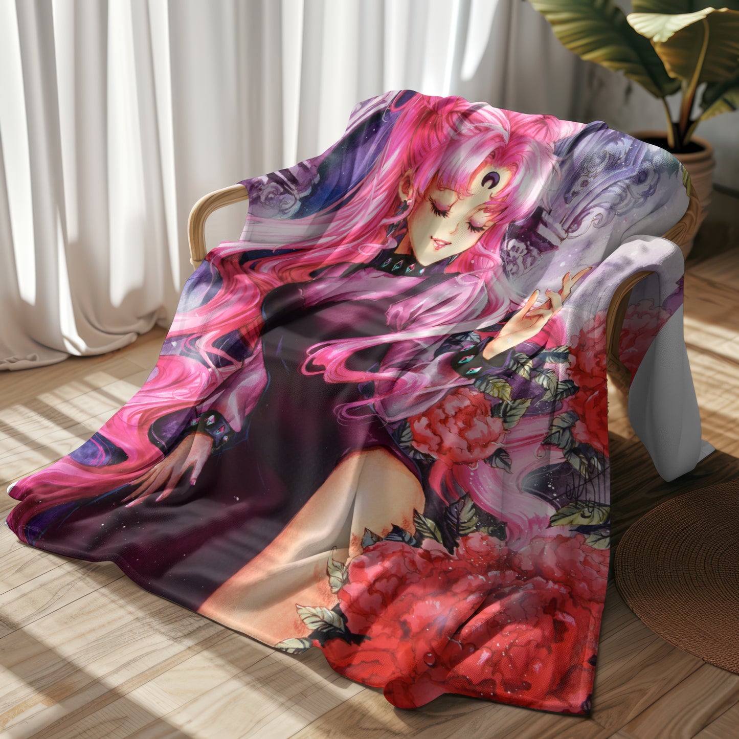 Pink Lady in Black Blanket