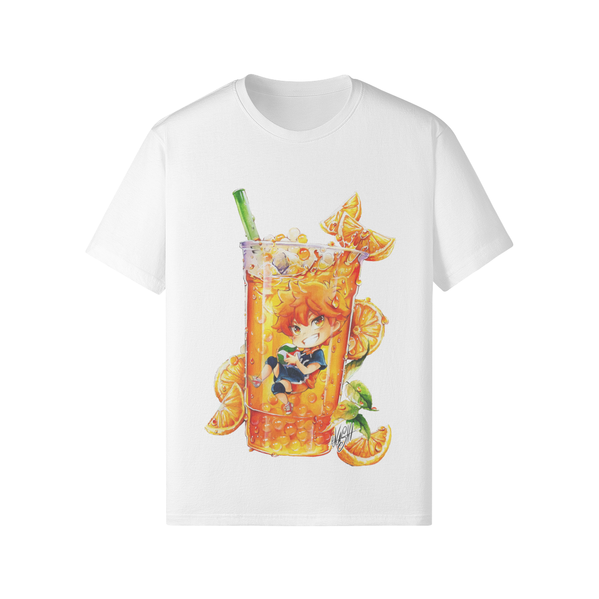 Camiseta de té de burbujas naranja