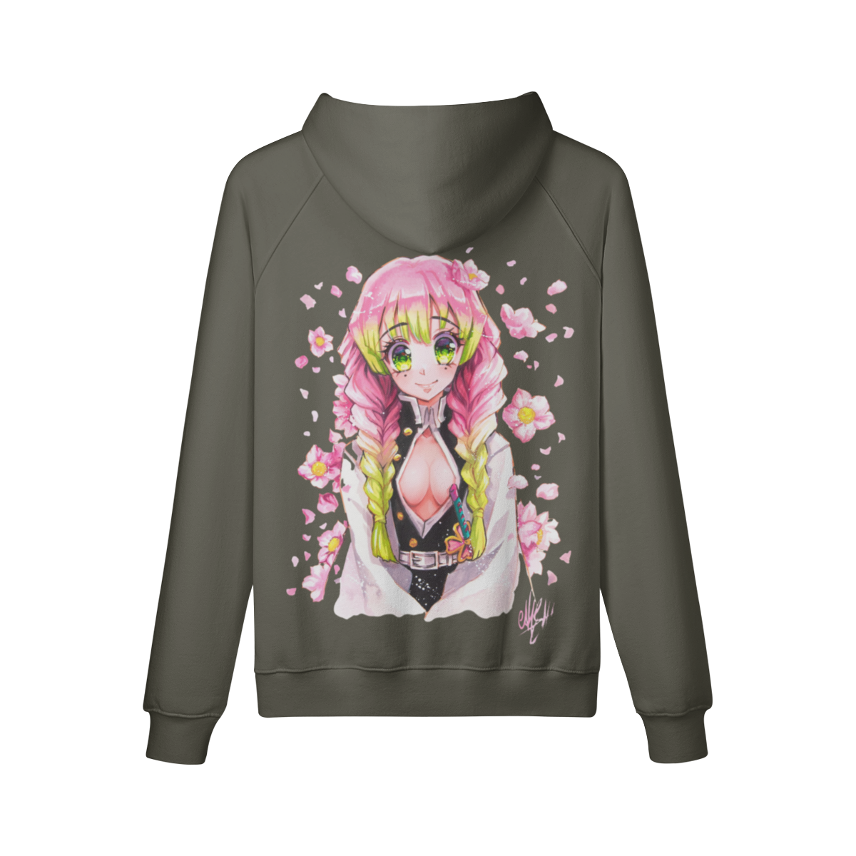 Sudadera con capucha rosa y verde