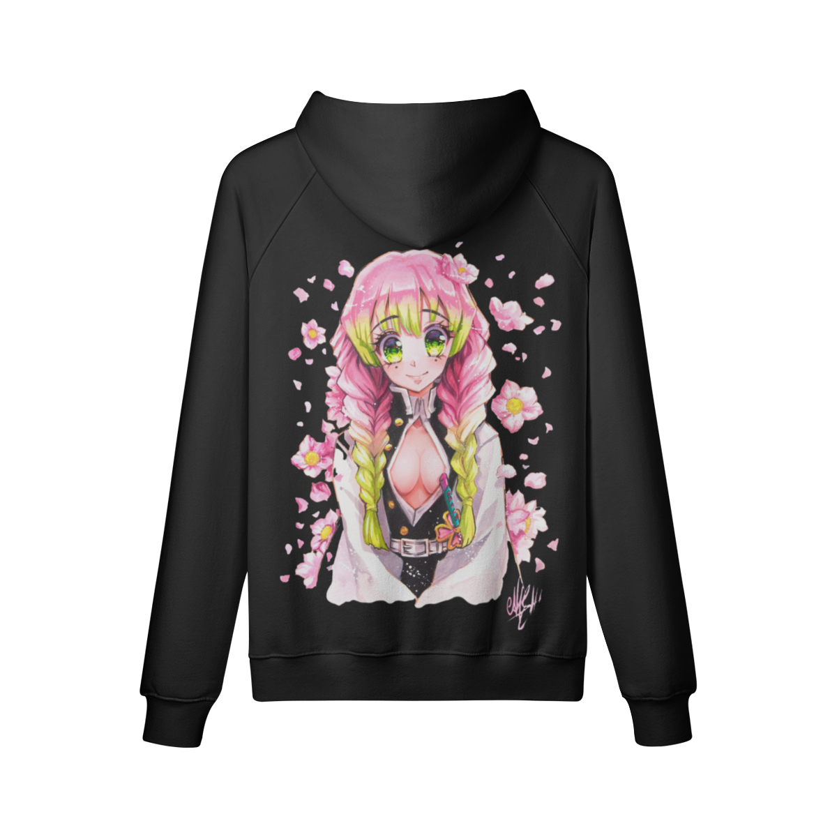 Sudadera con capucha rosa y verde