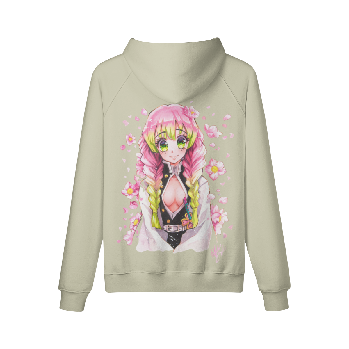 Sudadera con capucha rosa y verde